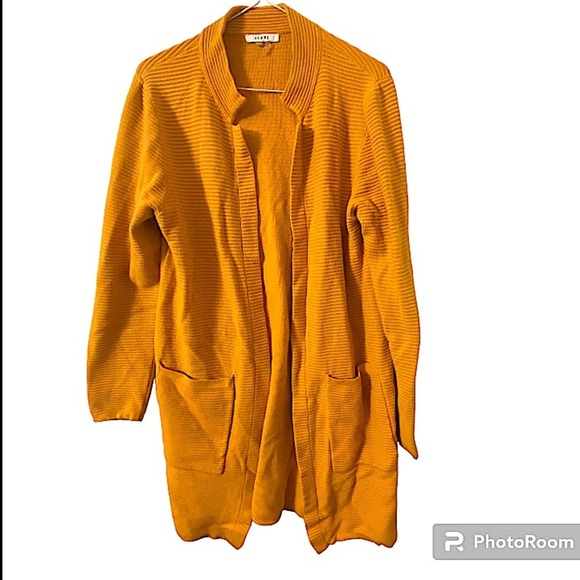 Sioni Wool Blend Ribbed Long Line Open Front Cardigan Mustard Size Medium. - Picture 1 of 4